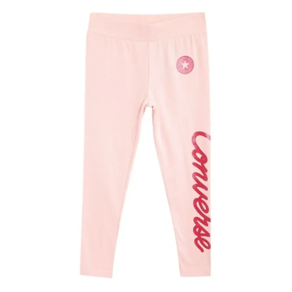 Converse Girls MD Storm Pink Logo Metallic Ink Print Leggings Streetwear U1-13